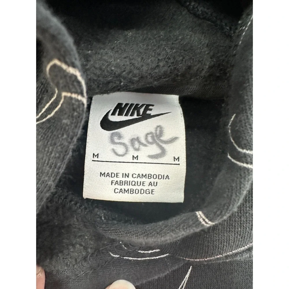 Nike Girl's Pullover Hoodie All Over Print Logo Swoosh‎ Black & White Medium